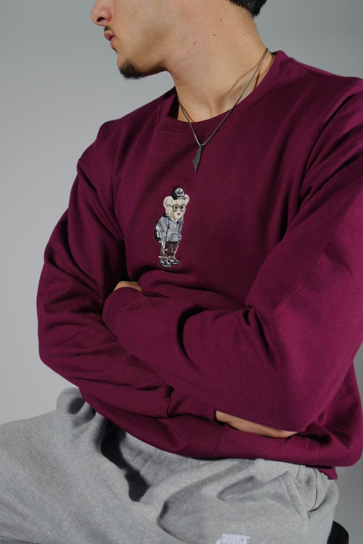 Embroidered Kuffiyeh Bear Maroon Crewneck