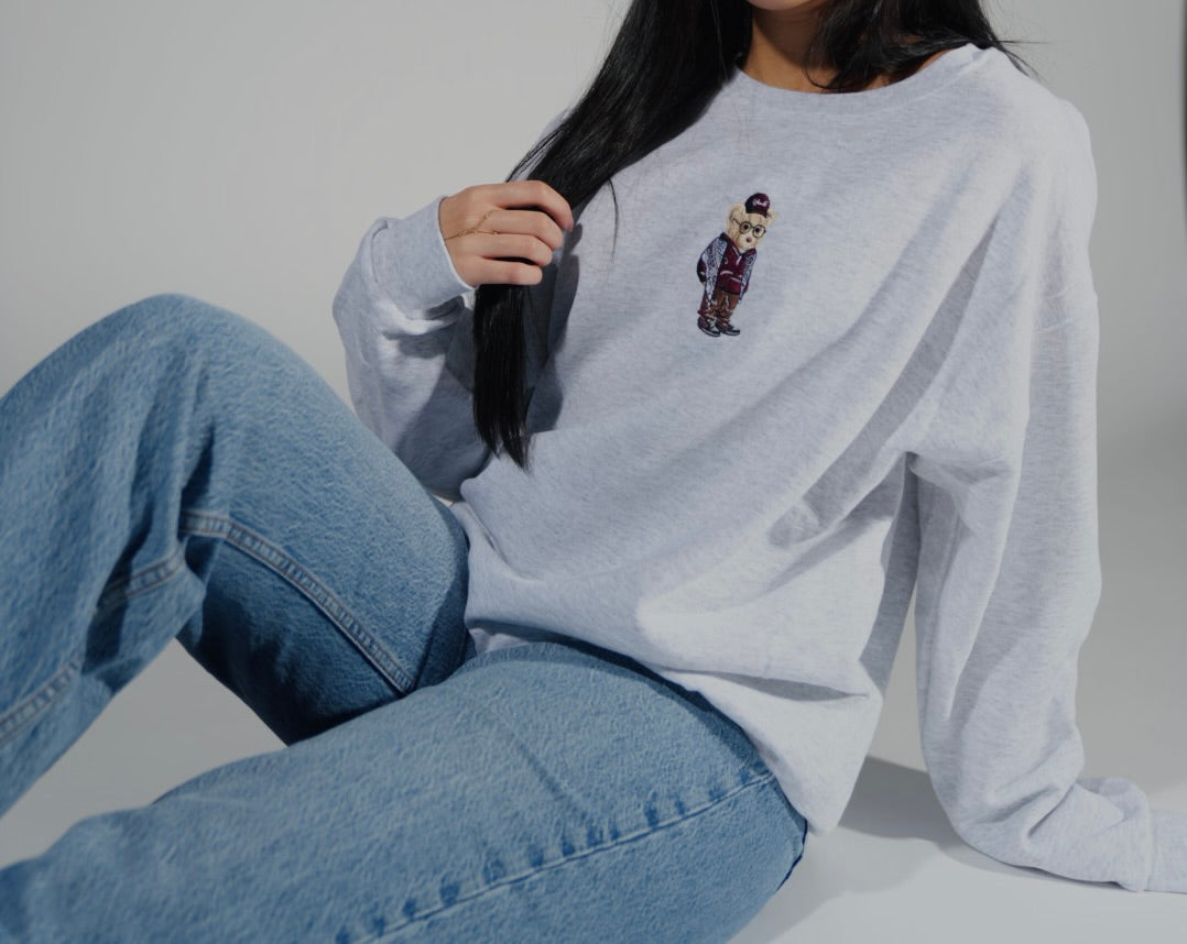 Embroidered Kuffiyeh Bear Grey Crewneck