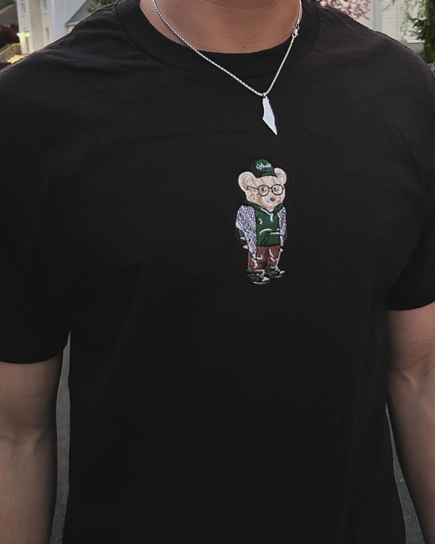 Embroidered Kuffiyeh Bear Black Tee
