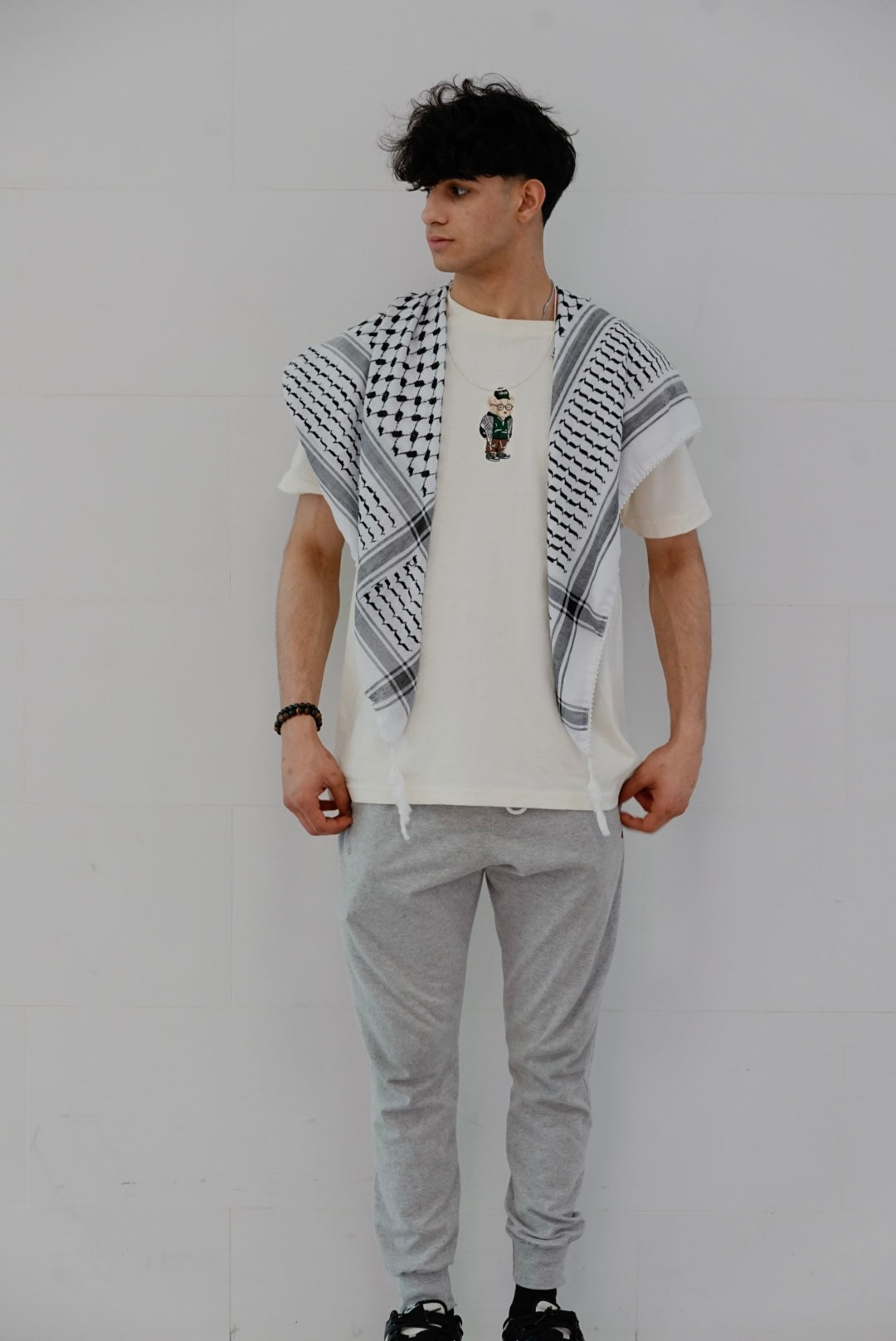 Embroidered Kuffiyeh Bear Creme Tee
