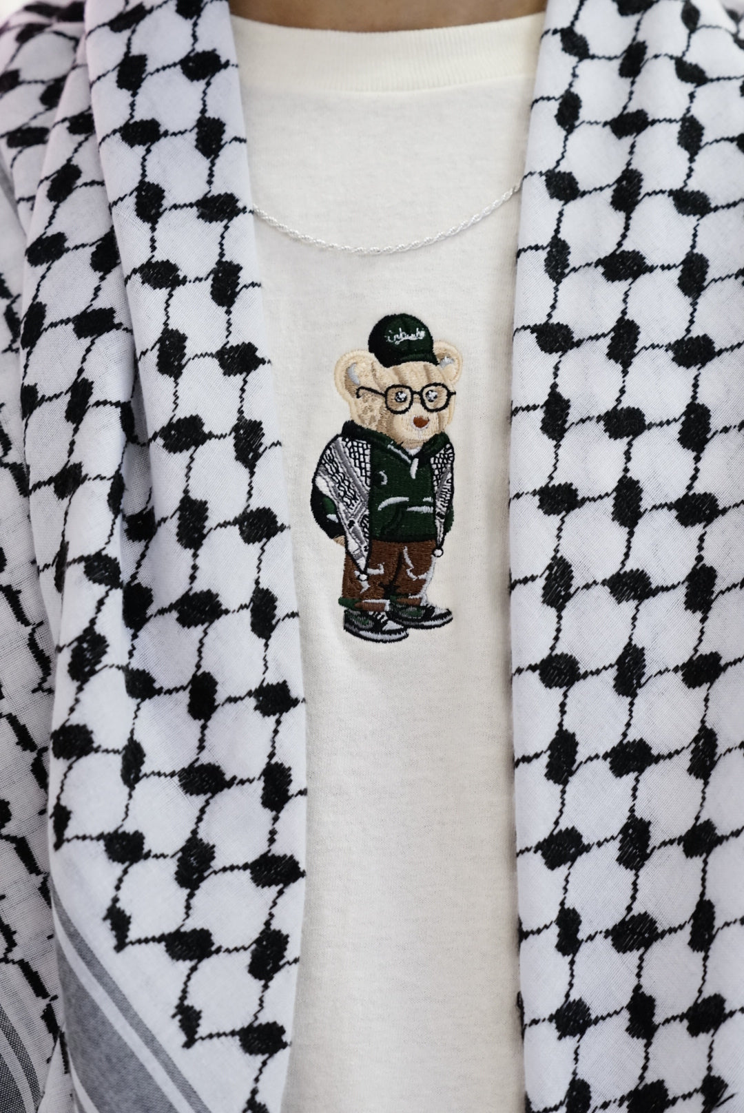 Embroidered Kuffiyeh Bear Creme Tee