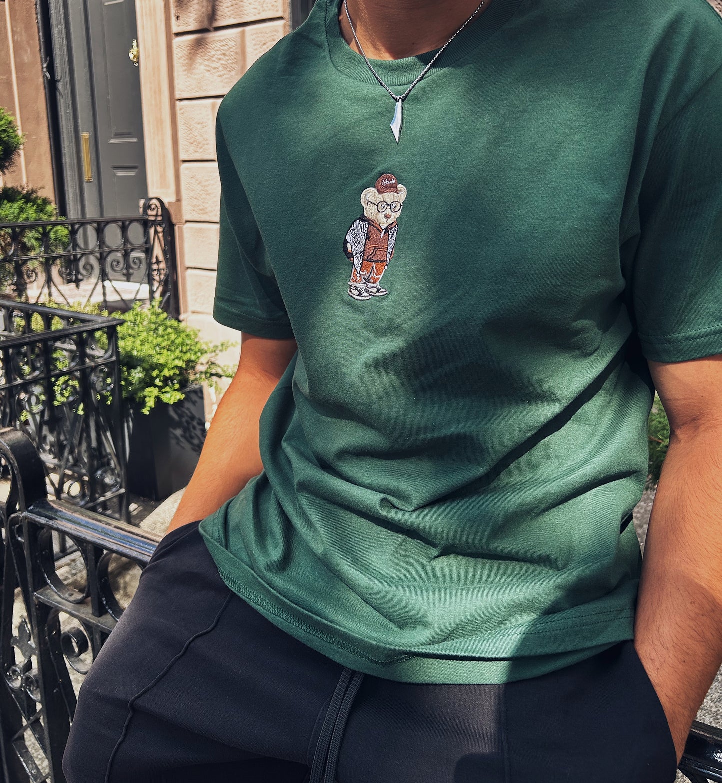 Embroidered Kuffiyeh Bear Green Tee