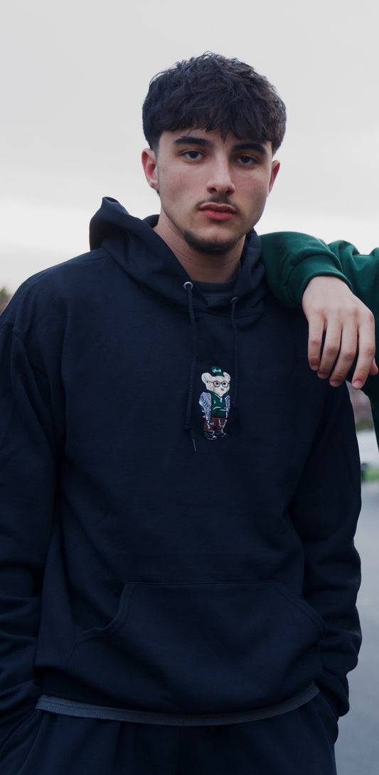 Embroidered Kuffiyeh Bear Black Hoodie