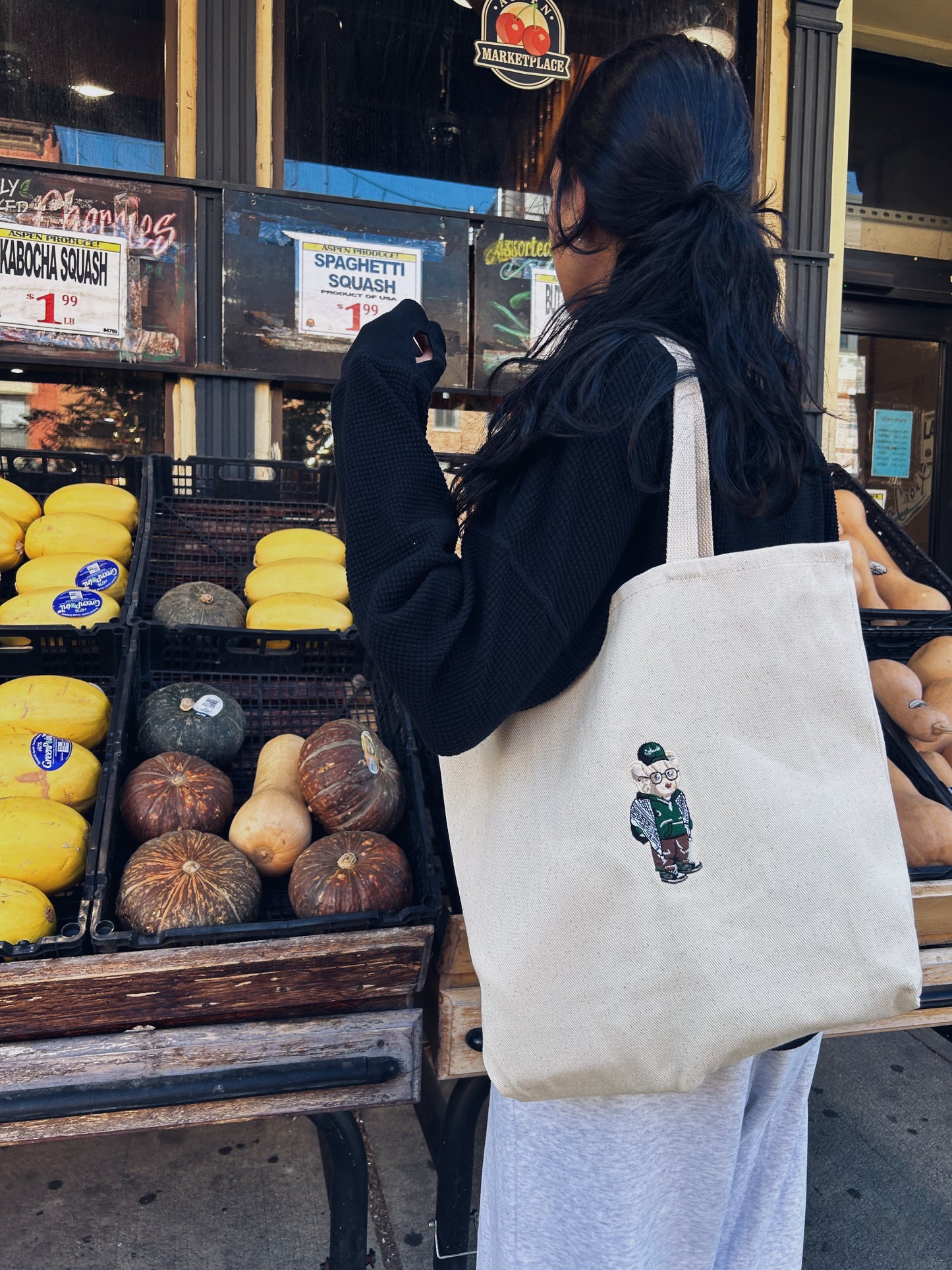 Embroidered Kuffiyeh Bear Canvas Tote Bag