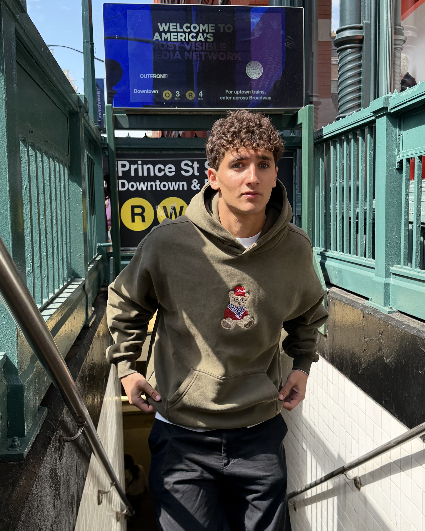 Army Green Oversized Hoodie - Signature Bear